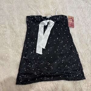 Emerald Sundae Black Sequin Dress with White Bow